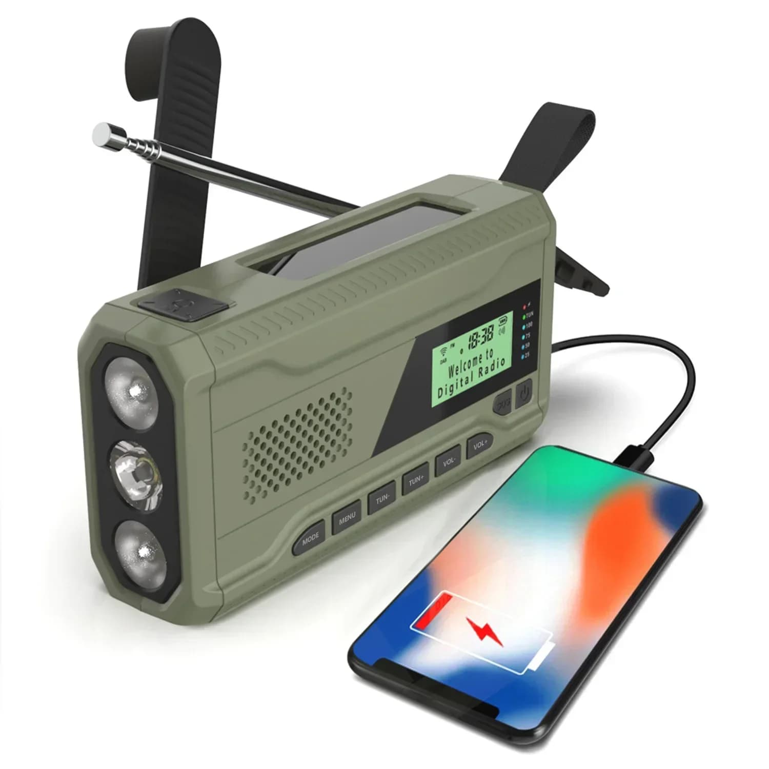 Récepteur radio solaire portable avec lampe de poche, radio d'urgence Bluetooth, haut-parleur de cam