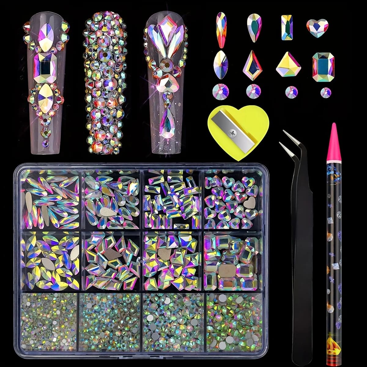 Ensemble de biscuits rose AB pour la décoration des ongles, 12 grilles, dos plat et prothèses assort