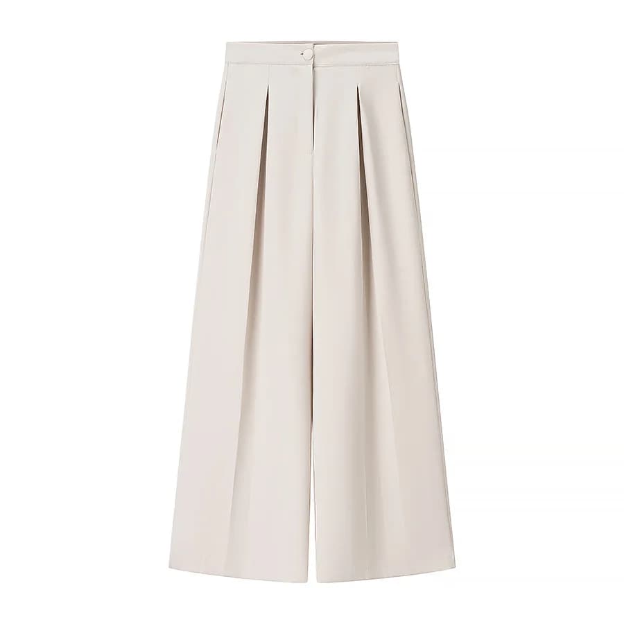 Ensemble tailleur chic 2 pièces pour femme : Gilet ajusté à col rabattu et pantalon long large à tai