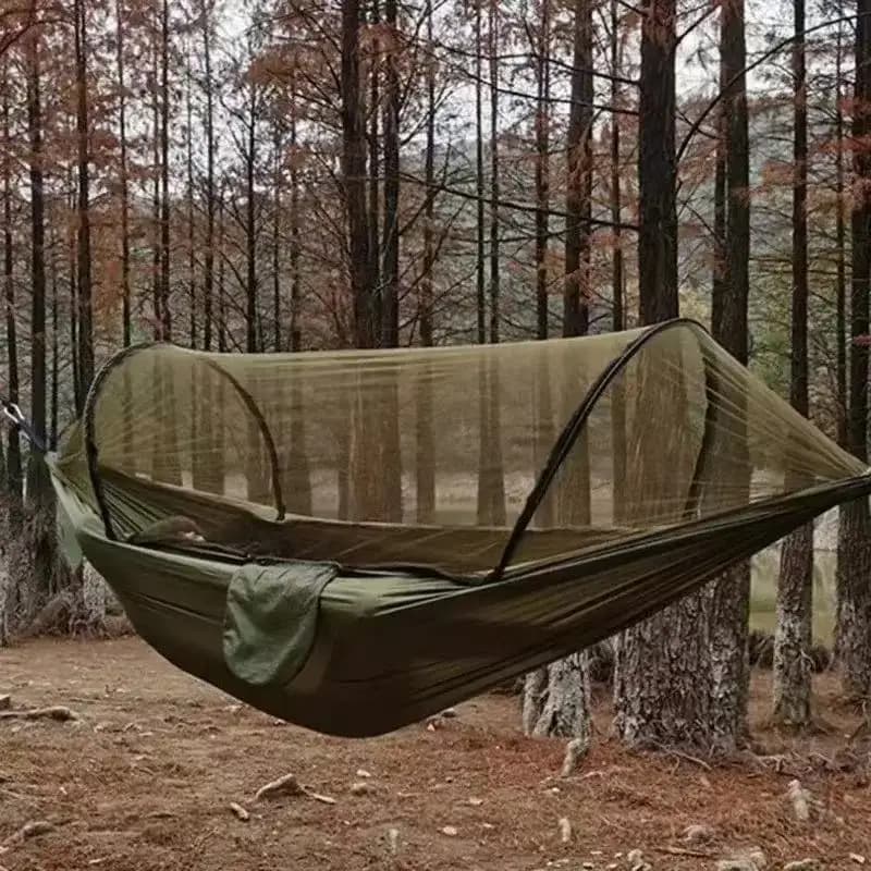 Hamac extérieur 250x120cm avec filet – Tissu de parachute léger pour le camping et les voyages
