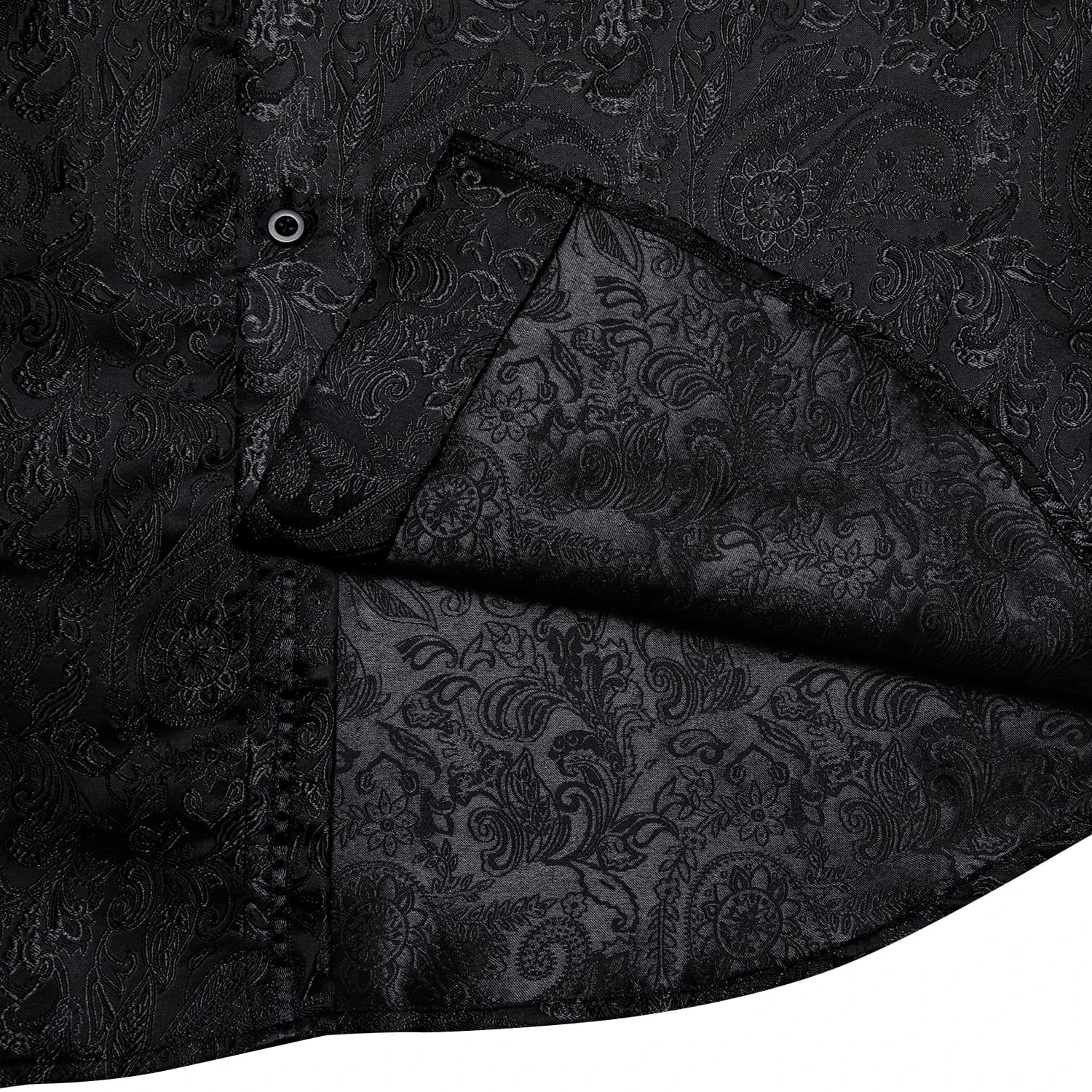 Chemises habillées en soie Paisley noire à manches longues pour hommes, chemise sociale de smoking d