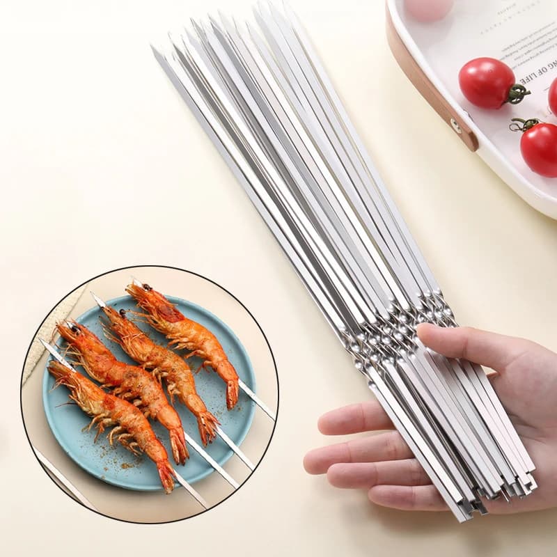 Brochette de Barbecue en acier inoxydable, 10/20 pièces, bâton d'aiguille plat réutilisable, outils 