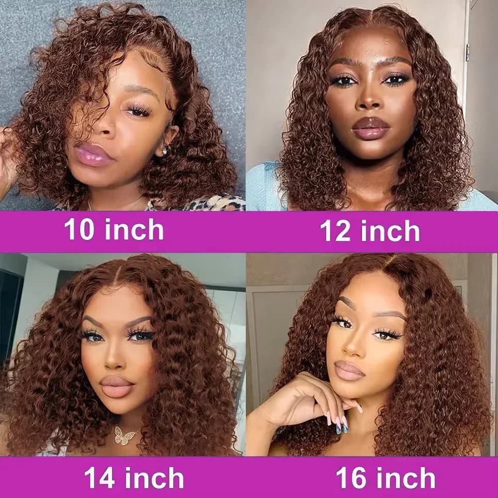 # 4 brun foncé vague profonde bouclés court Bob perruque de cheveux cheveux brésiliens chocolat brun