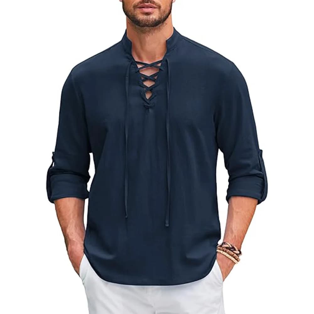 Chemise Renaissance pour hommes, haut Pirate Viking médiéval, chemises en coton et lin, manches long