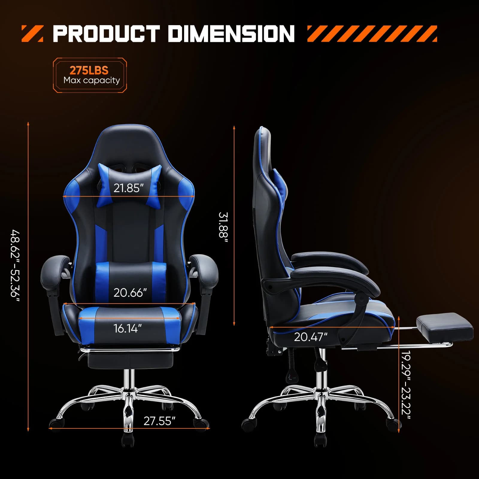 JHK chaise de jeu de course ergonomique pivotante réglable en cuir PU avec appui-tête et soutien lom