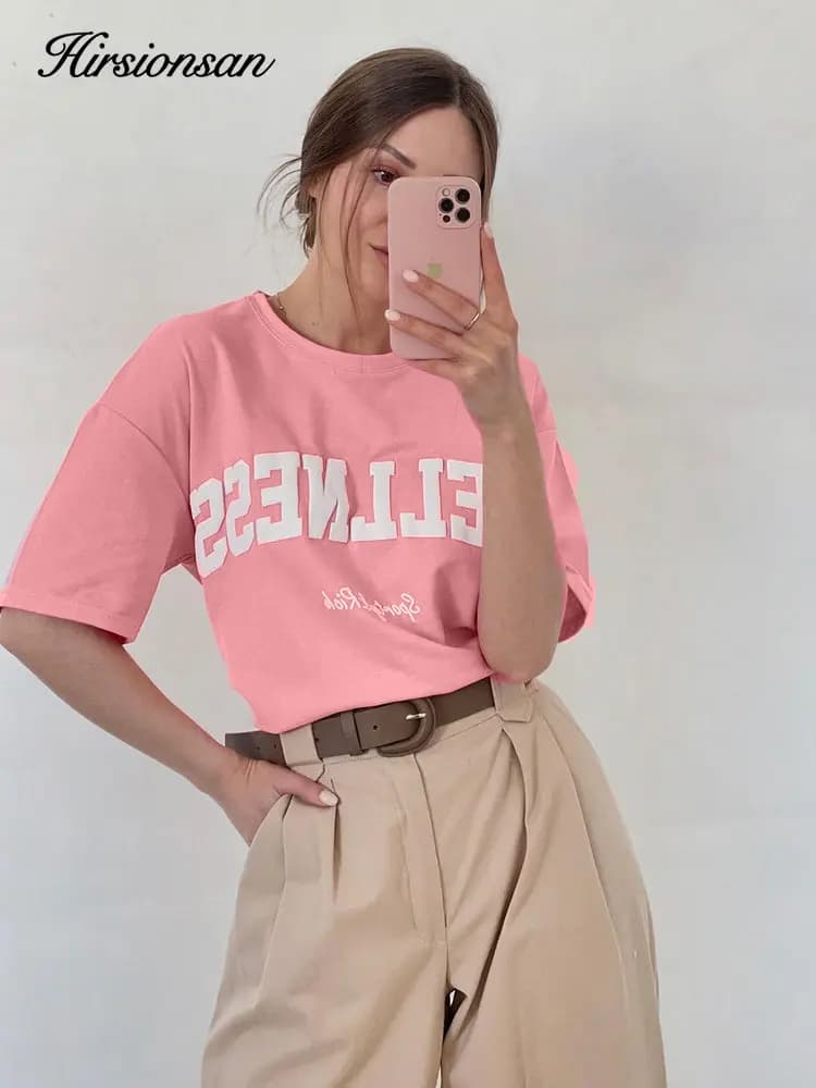 Hirsionsan Simple Haute Rue T-shirts Femmes Été Décontracté Doux O-cou T-shirts À Manches Courtes Fe