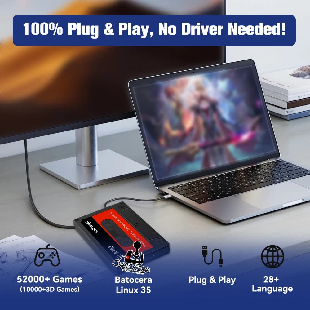 Batocera.Linux 35 Disque dur de jeu portable, disque dur de jeu, plus de 52000 jeux, PS3, PS2, Wii, 