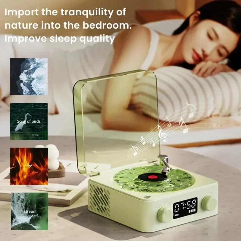 Lecteur vinyle Waves, haut-parleur Bluetooth avec bruit blanc, haut-parleur rétro, aide au sommeil, 