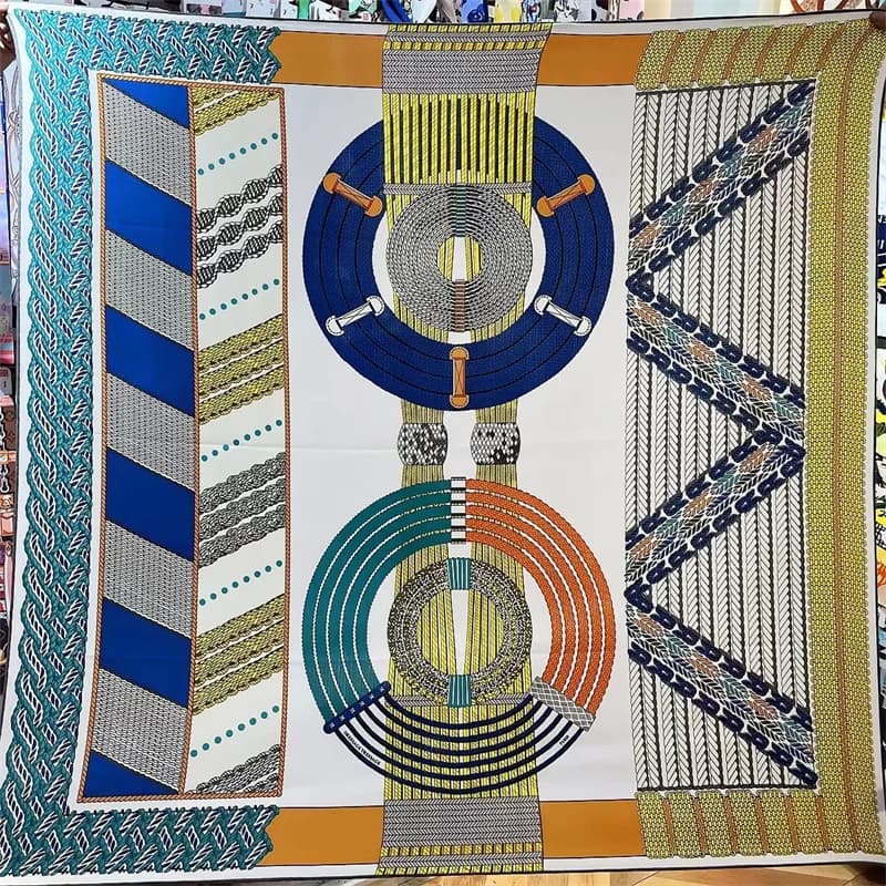 135CM foulard en cachemire de soie femmes châles roulés à la main rayures géométriques foulards carr