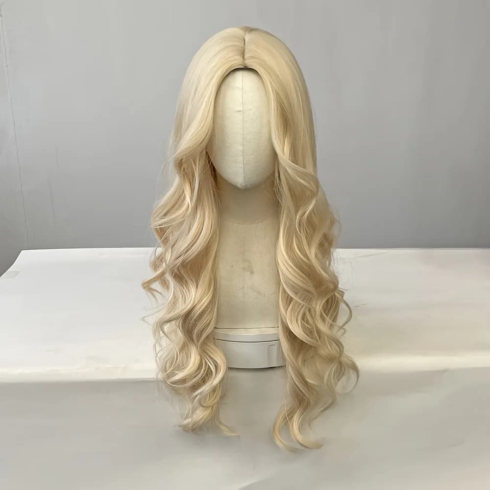 Perruque synthétique blonde pour femmes, avec grandes vagues et cheveux longs bouclés, ensemble comp
