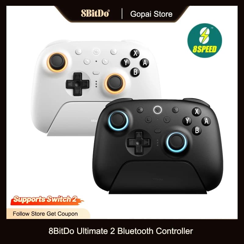 8BitDo Ultimate 2 Bluetooth, contrôleur de manettes TMR avec station de chargement pour Nintendo Swi