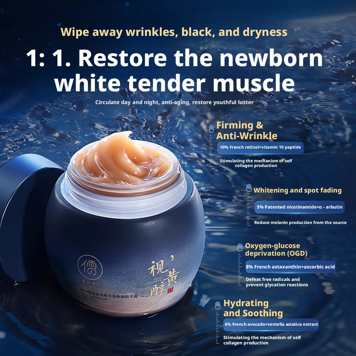 RUYI rétinol Essence crème pour le visage haute hydratant raffermissant et Anti-rides estompe les ta
