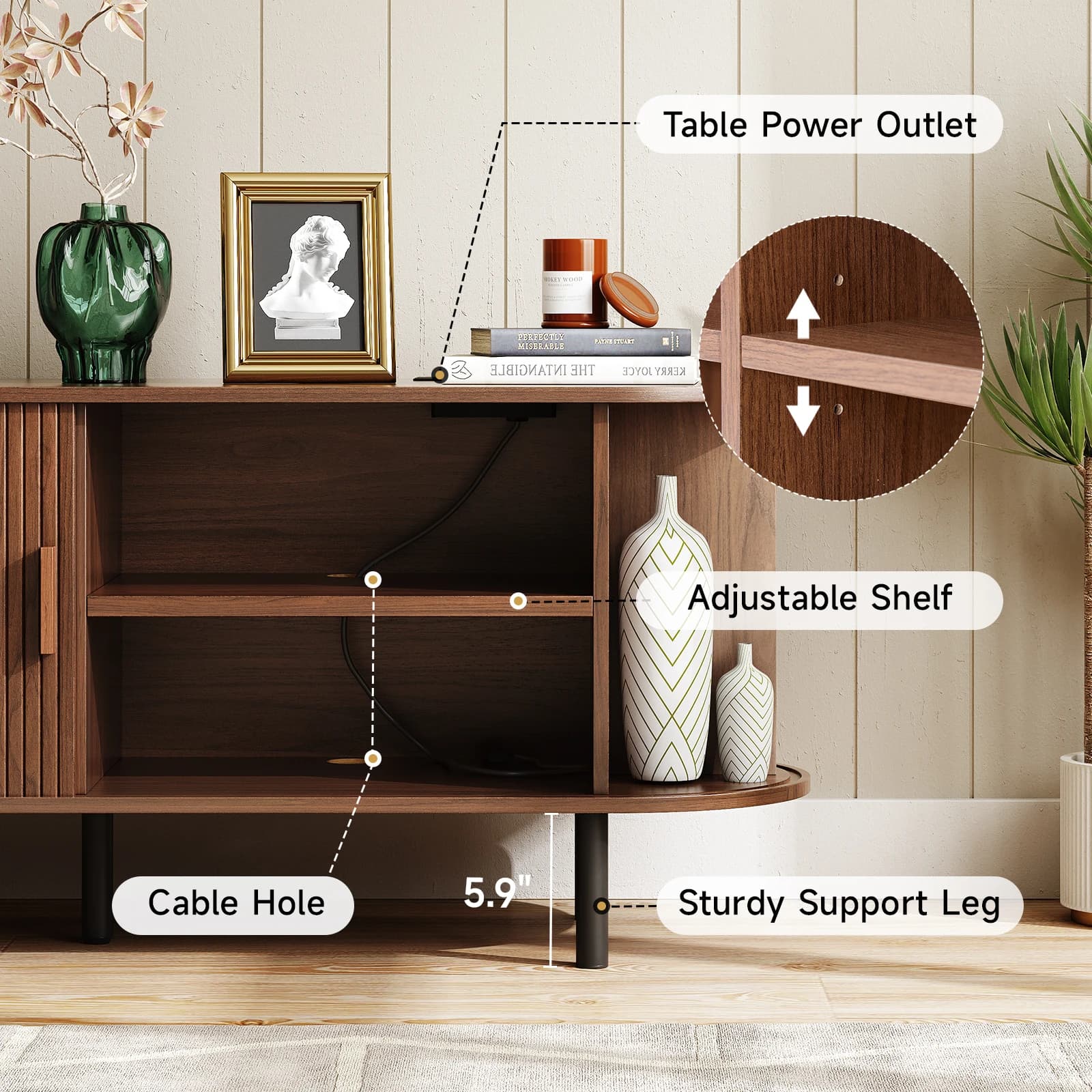 Meuble TV avec prise de courant pour téléviseurs jusqu'à 60/70", centre de divertissement, table TV 