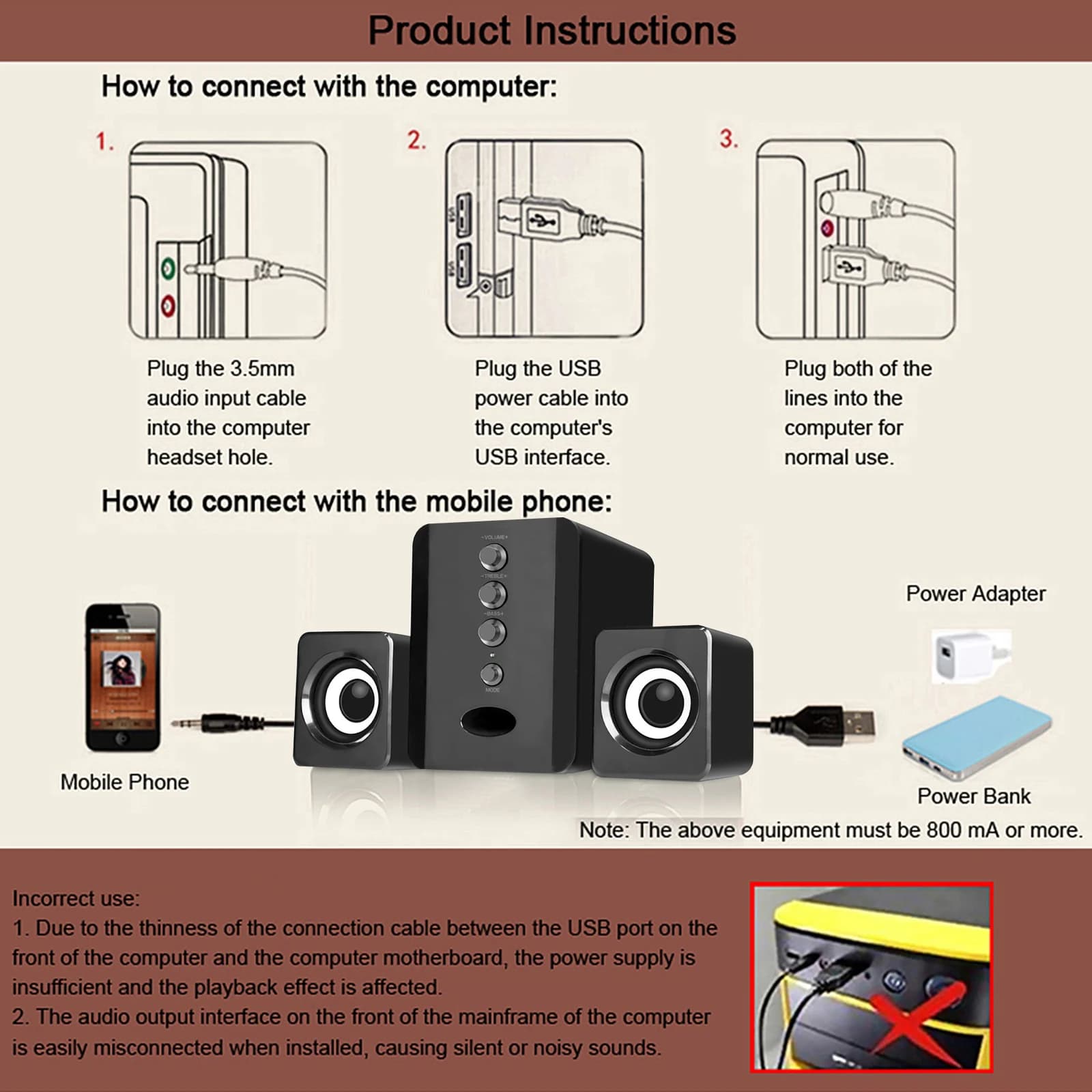 D-202 Filaire Haut-Parleur BLOComputer Haut-Parleur Basse Stéréo Lecteur De Musique Subwoofer Sound 