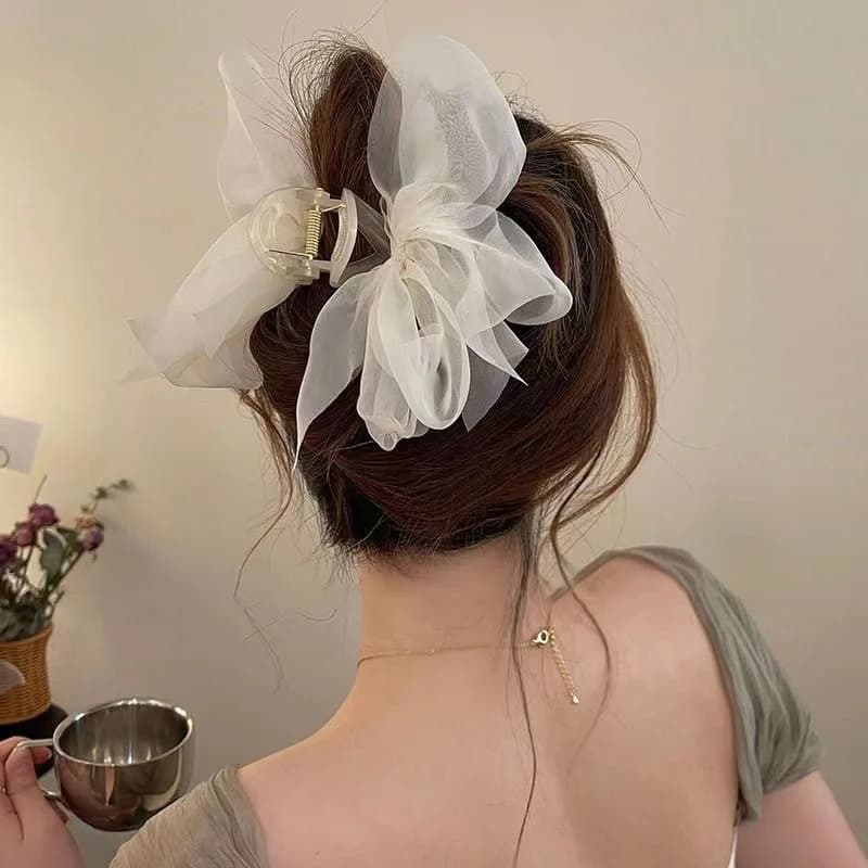 Élégante pince à cheveux en maille avec nœud pour queue de cheval et tresses, accessoire capillaire 