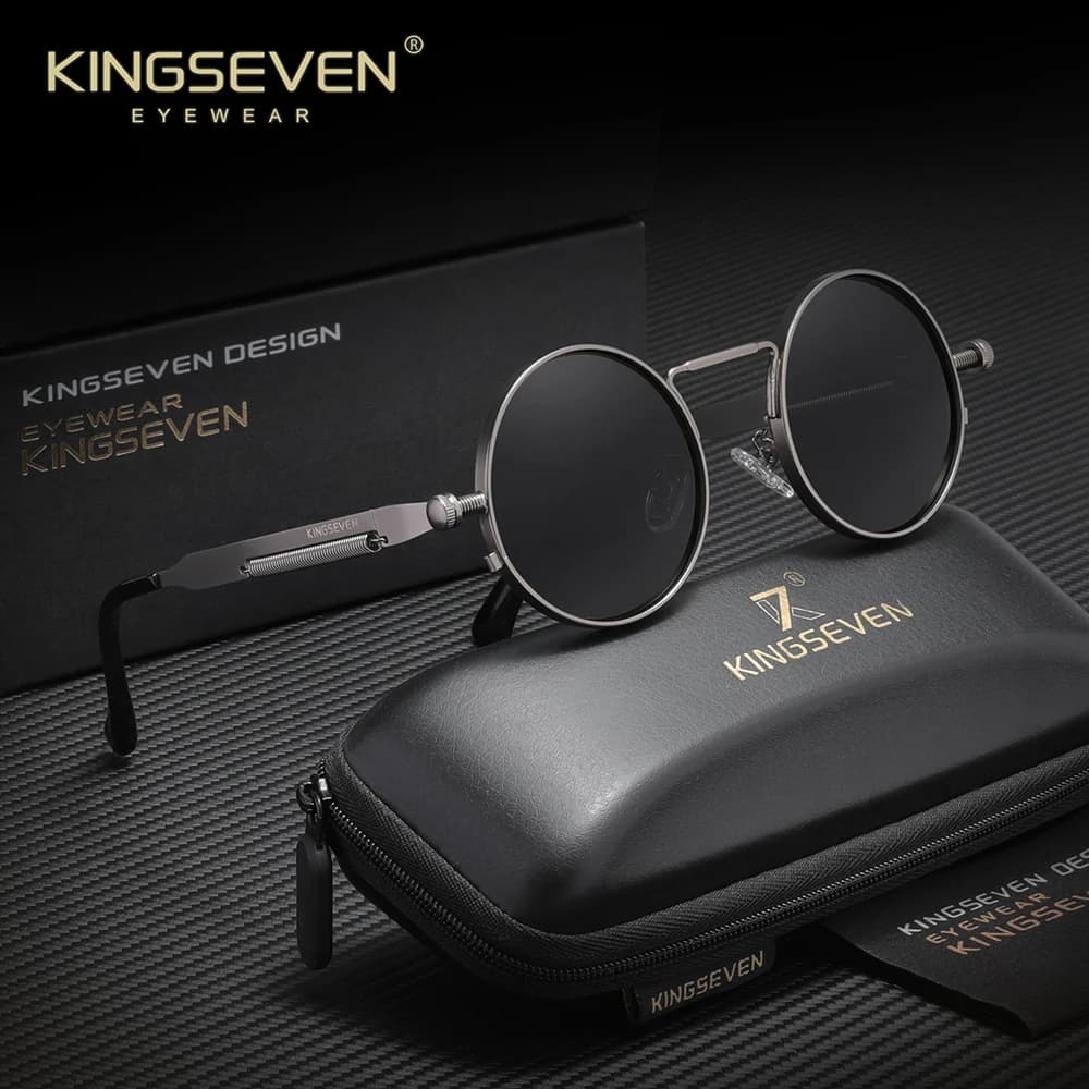 KINGSEVEN Lunettes de soleil rondes gothiques steampunk pour hommes et femmes, accessoire de style r