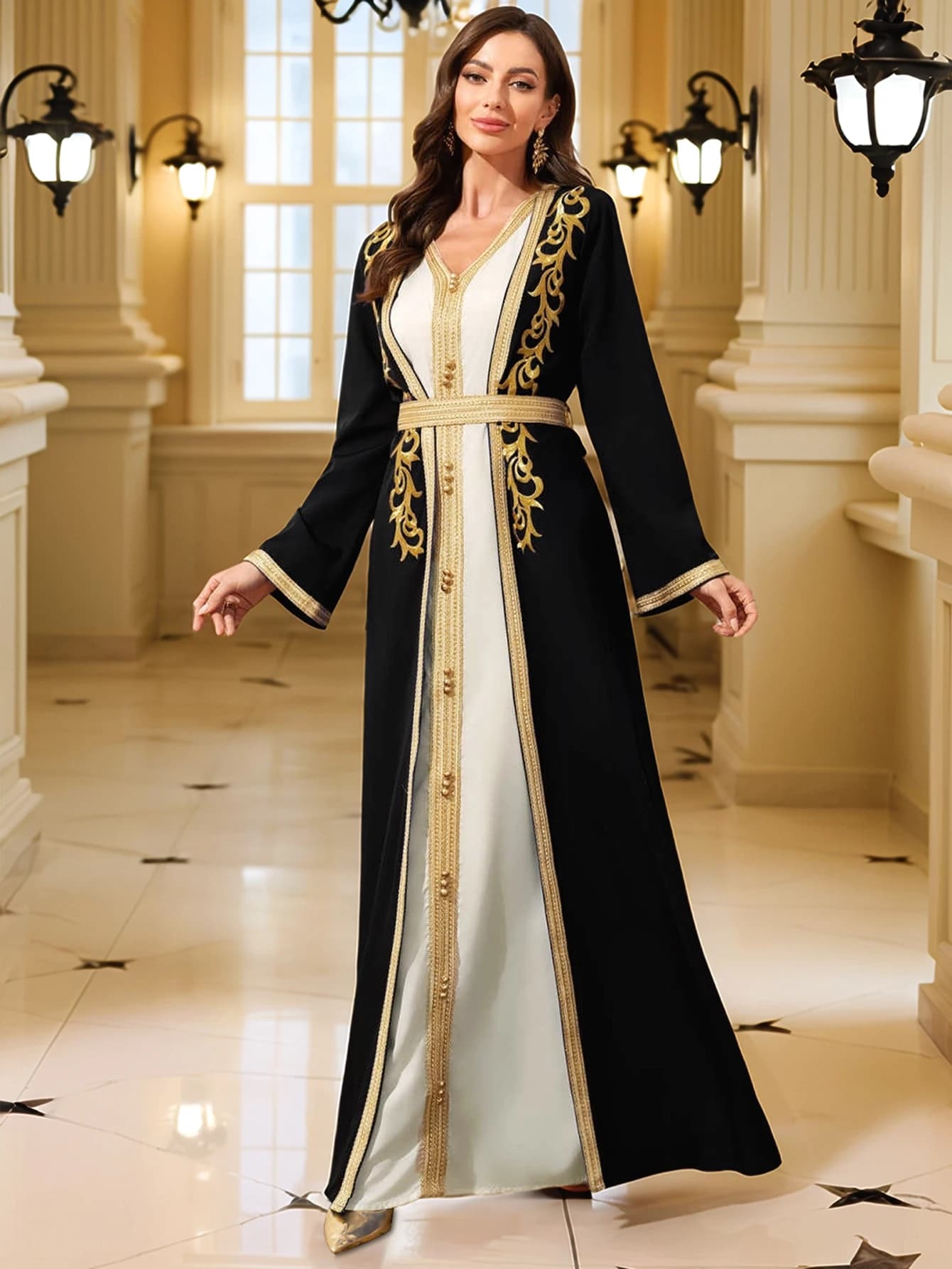 Robe musulmane du moyen-orient pour femmes, caftan marocain Abaya, Robe Eid brodée en or, robes isla