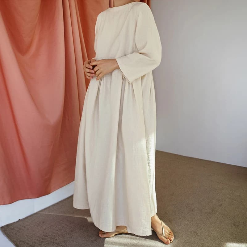 JohnMobNew-Robes coréennes pour femmes, vêtements d'automne, col rond, poches décontractées, ligne A