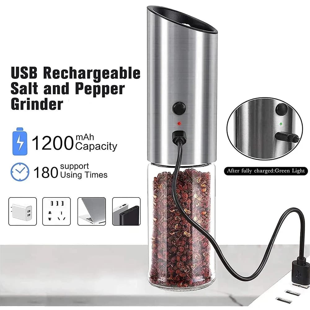 Ensemble de moulin à sel et à poivre électrique, Rechargeable par USB, Shakers automatiques en acier