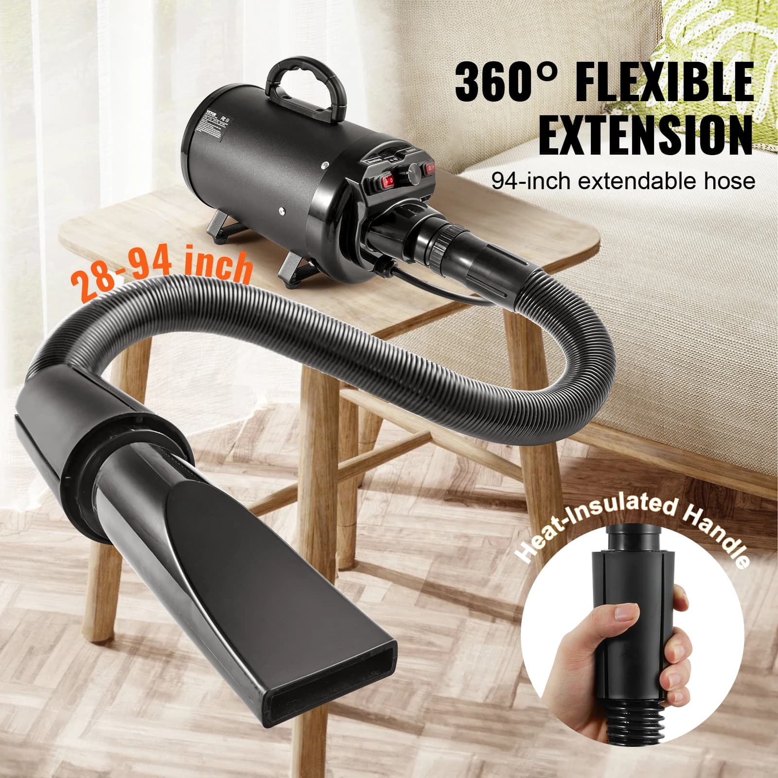 SucceBuy 2000W/2.7HP sèche-cheveux pour chien contrôle de la température à vitesse réglable avec 4 b