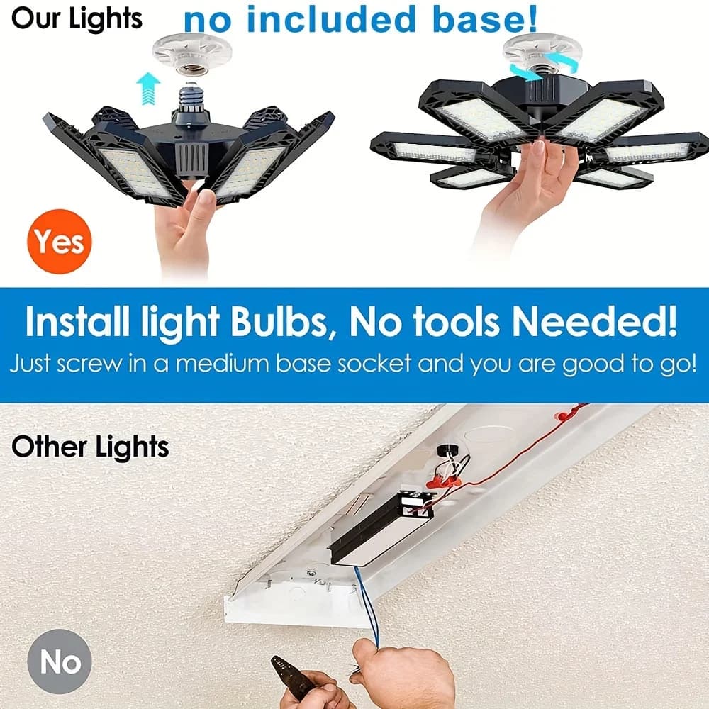 Ampoule LED de garage déformable 1/2 paquet, mini 7+1 panneaux réglables E26/E27, éclairage de plafo