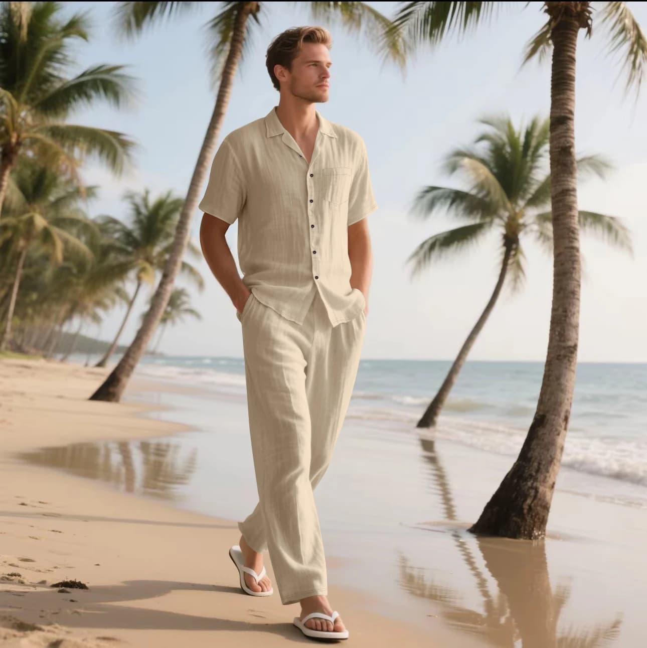 Nouvelle Collection 2025 – Ensemble Décontracté Homme : Chemise et Pantalon en Lin Respirant pour l'