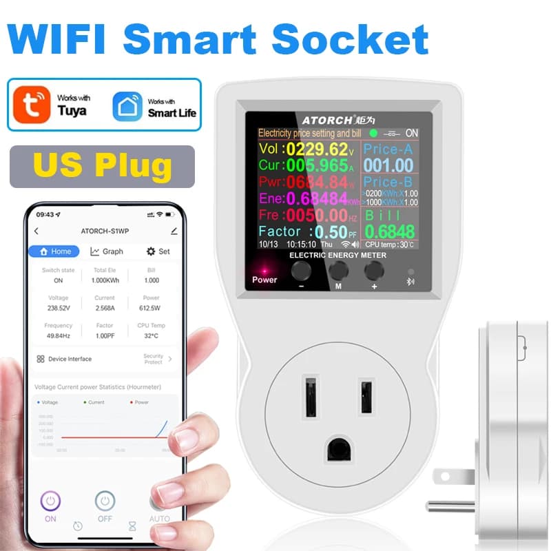 AC85-265V 16A Tuya WIFI prise intelligente wattmètre numérique consommation d'électricité puissance 
