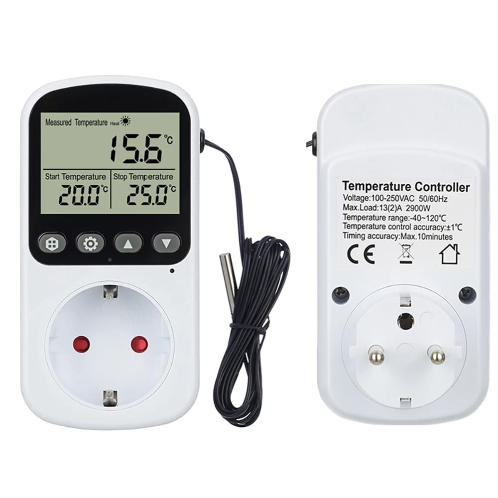 Thermostat à écran LCD 16A 230V, contrôleur de température numérique, prise avec sonde de températur