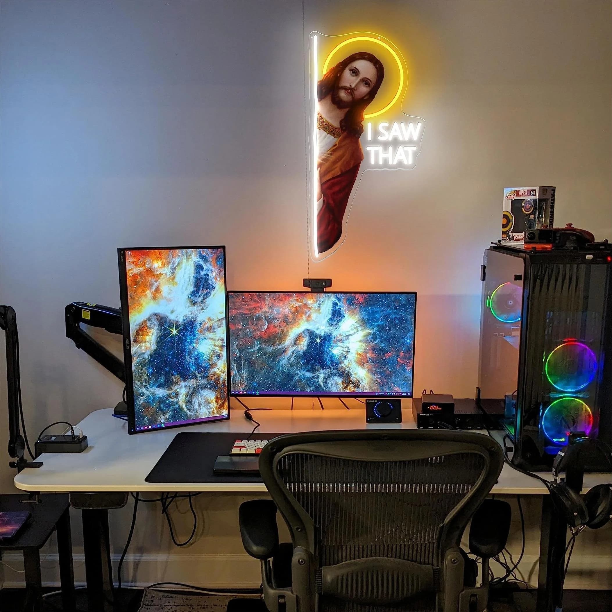 J'ai vu ce enseigne au néon dieu décoration murale au néon avec luminosité réglable lumière LED déco