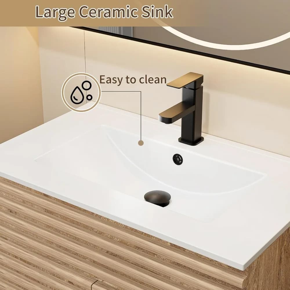 30 vanités de salle de bain avec lavabo combiné, armoire de rangement du milieu du siècle avec rayur