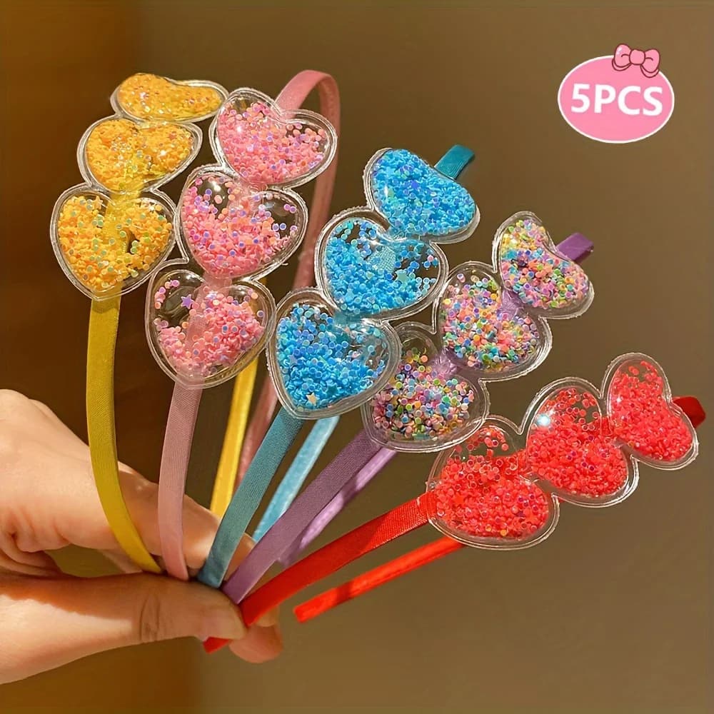 5 pièces de bandeaux coeur de fille mignonnes qui ne fait pas mal aux cheveux, bandeaux à paillettes
