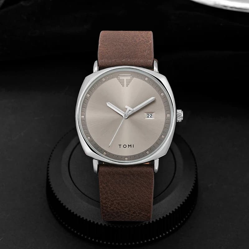 TOMI montre pour hommes minimaliste mode montre de sport calendrier cuir montre à quartz décontracté