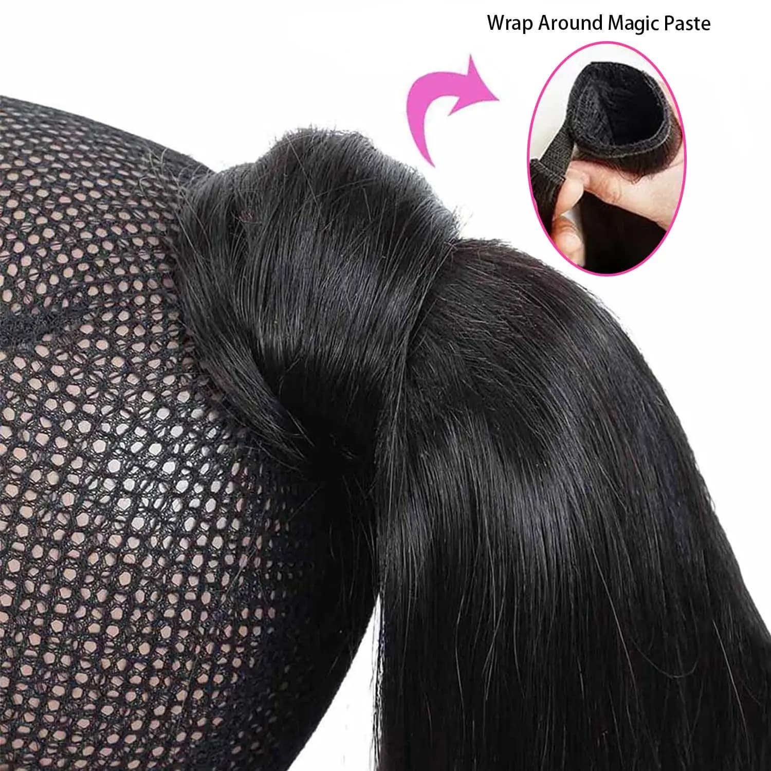 Vague d'eau enrouler autour de queue de cheval Extensions de cheveux humains réel vierge cheveux hum