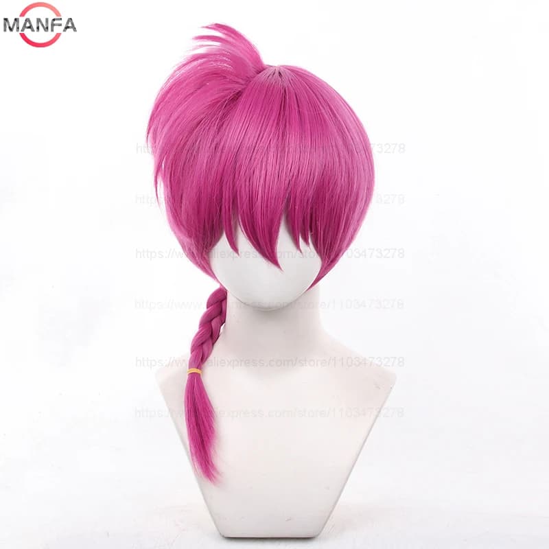 Haute qualité nouveau Anime Ranma 1/2 Ranma Cosplay perruque Ranma noir Rose rouge tressé Halloween 