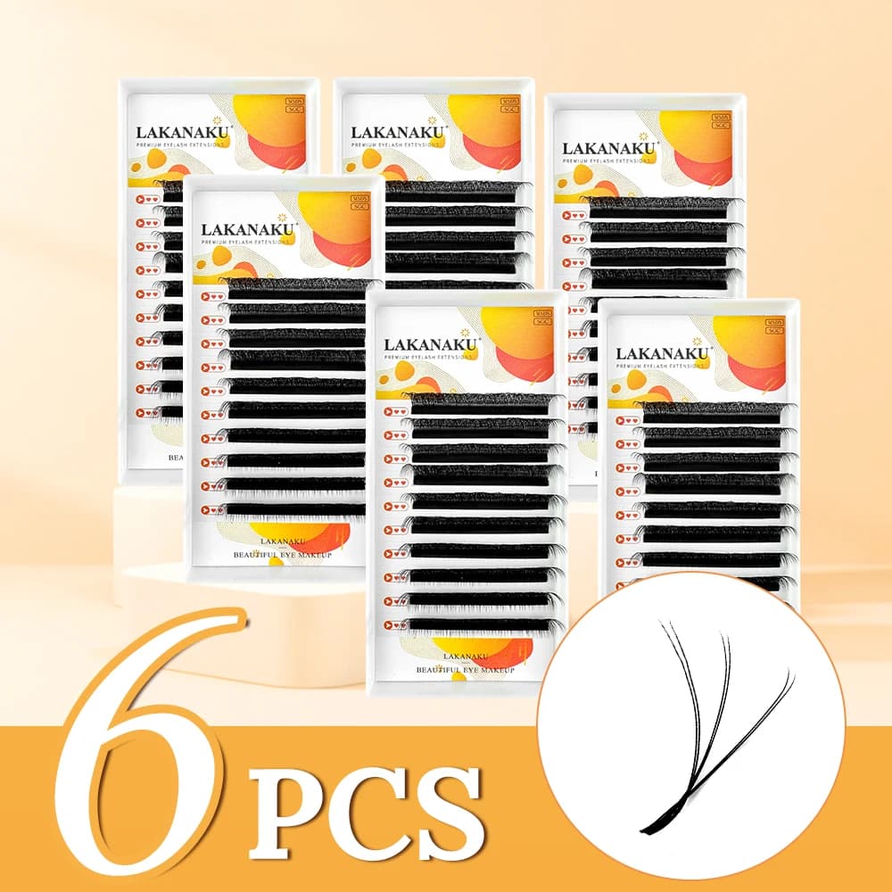 LAKANAKU 6 plateaux 6D W en forme d'extensions de cils Volume Egipcio complet Cilios naturel Fio 6w 
