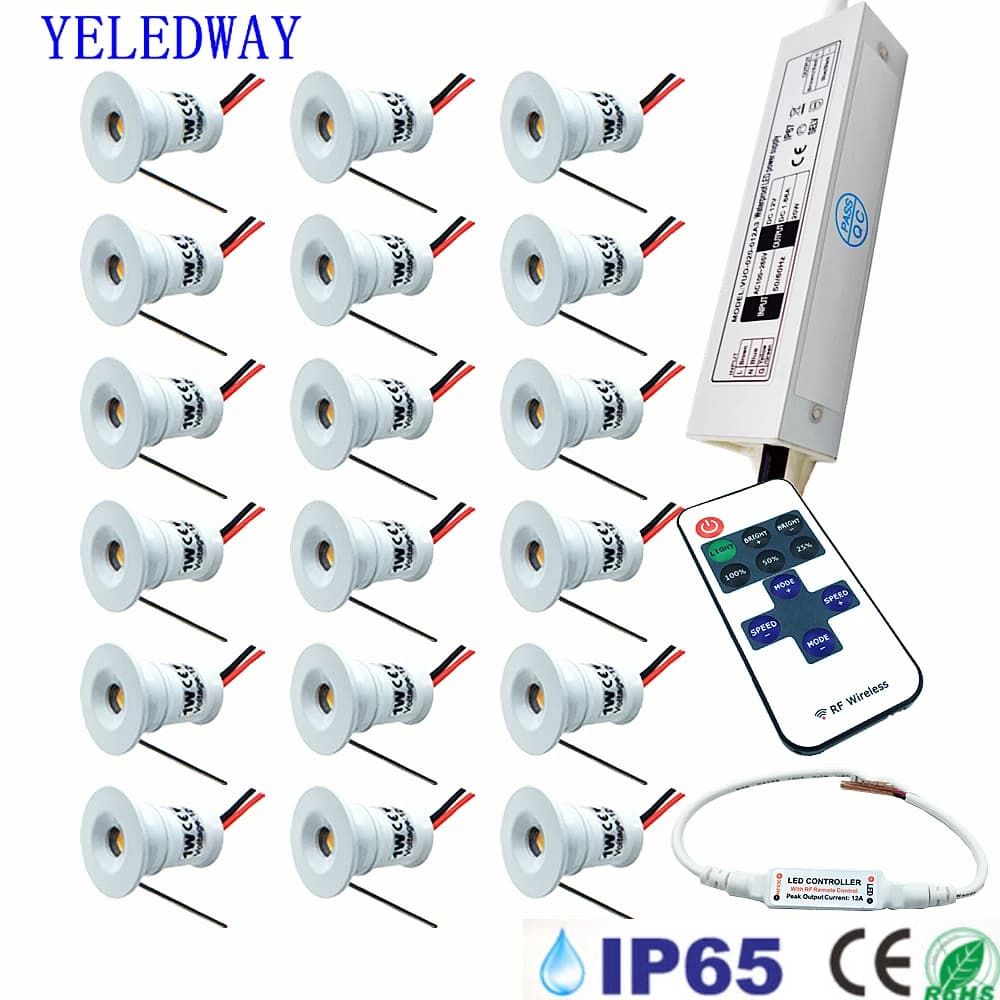 Mini Downlights Led 12V avec télécommande 1W projecteur Led Dimmable escaliers armoire lumières 220V