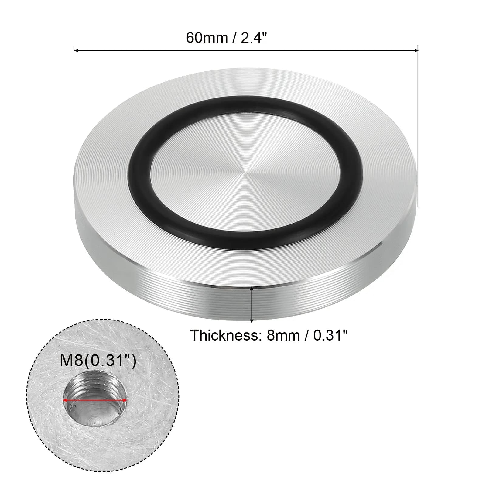 Disque circulaire en aluminium de 40/50/60mm de diamètre, adaptateur supérieur en verre M8, pieds de