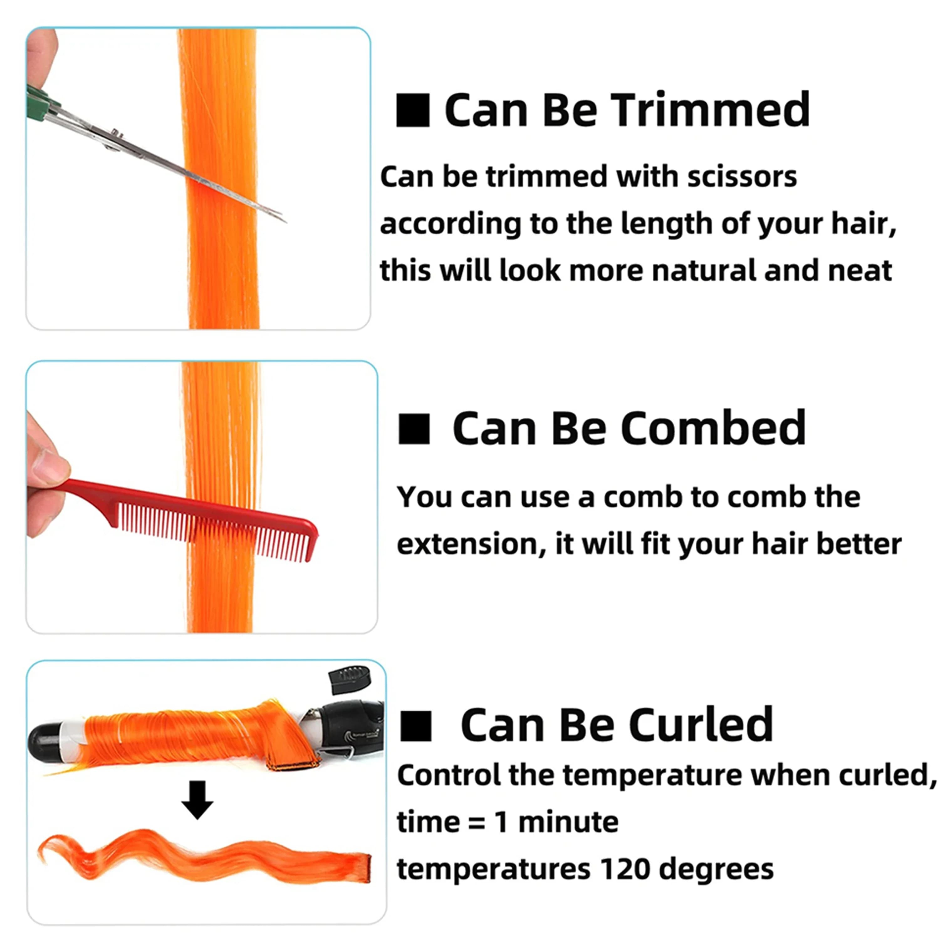 Extensions capillaires synthétiques à Clip de 18 couleurs, 22 pouces, perruque synthétique longue et