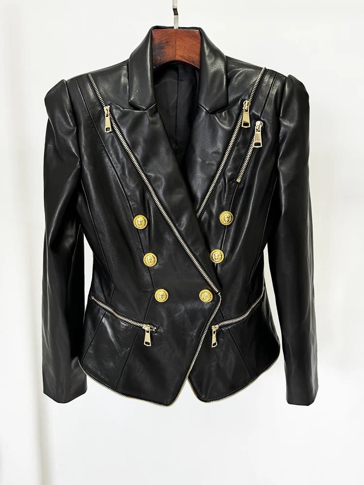 Veste de créateur tendance de haute qualité 2026, veste en cuir artificiel à fermeture éclair ajusté