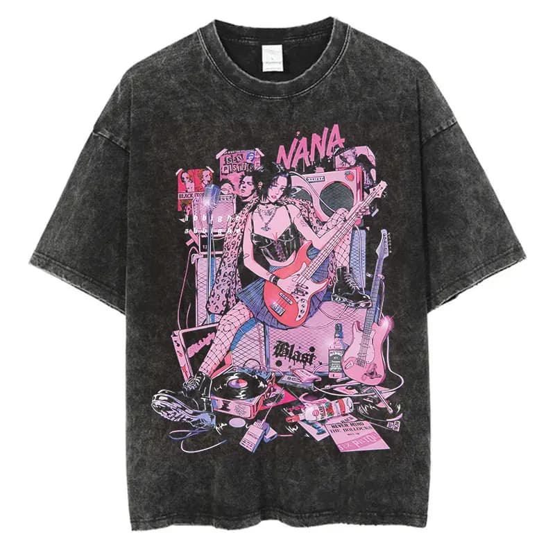 Anime japonais Nana Osaki imprimé Vintage lavé T-Shirt Harajuku Streetwear graphique T-Shirt été à m