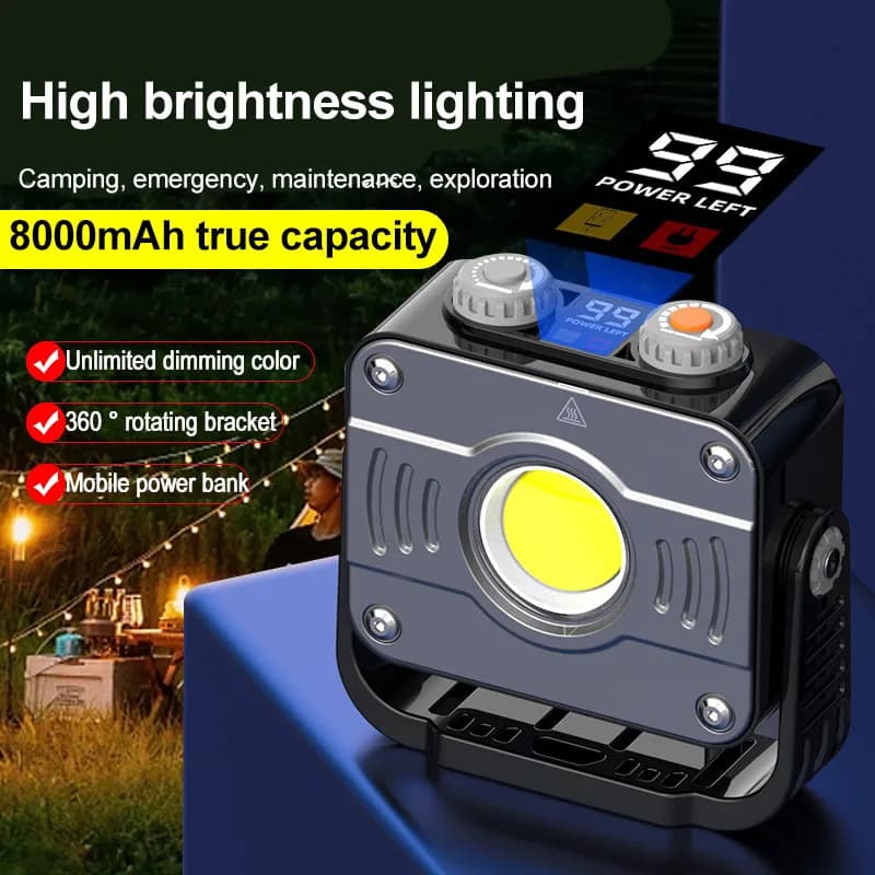 Projecteur de travail LED COB puissant, 8000mAh, lampe pour tente de Camping, Rechargeable, étanche,