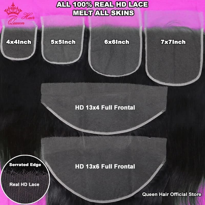Queen Hair véritable HD Frontal/Closure uniquement en dentelle invisible effet peau fondue 13x6 13x4
