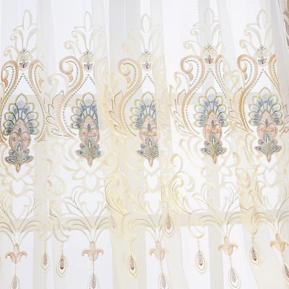 Ensemble de rideaux de luxe brodés en gros avec voilages, style européen, pour salon et extérieur