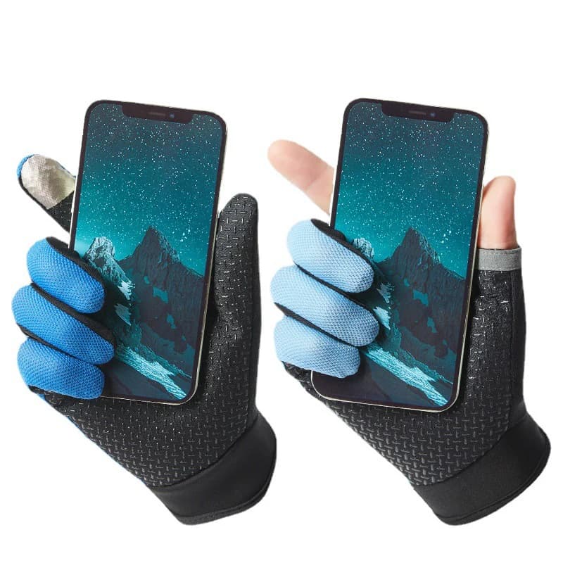 Gants de pêche d'été pour hommes et femmes, Anti-UV, cyclisme, coupe à deux doigts, écran tactile, a