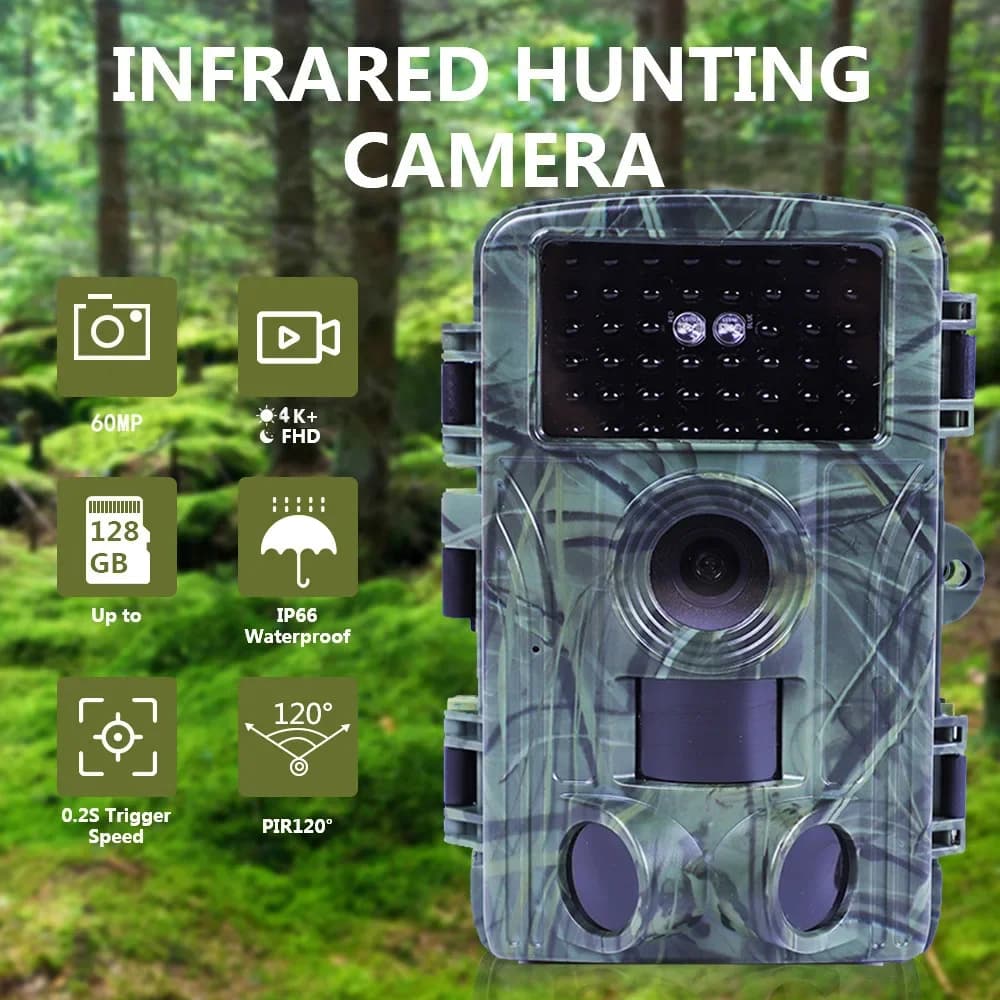 Caméra de chasse extérieure WIFI 60MP PR1600 4K, caméra de surveillance de la faune, détection de mo