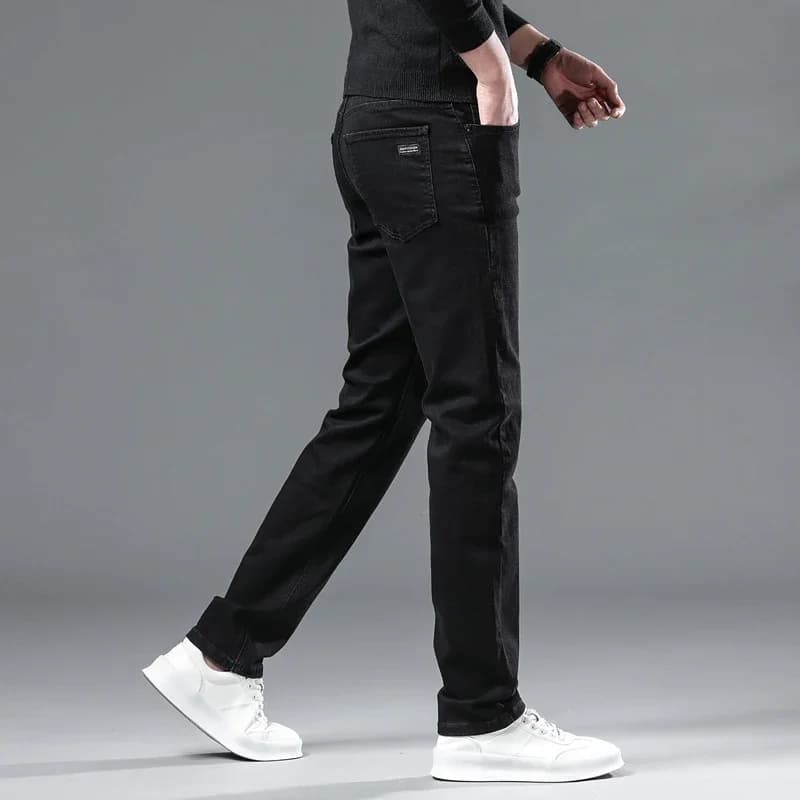 WTHINLEE hiver hommes noir droit Stretch Denim épais velours pantalon chaud jean décontracté polaire