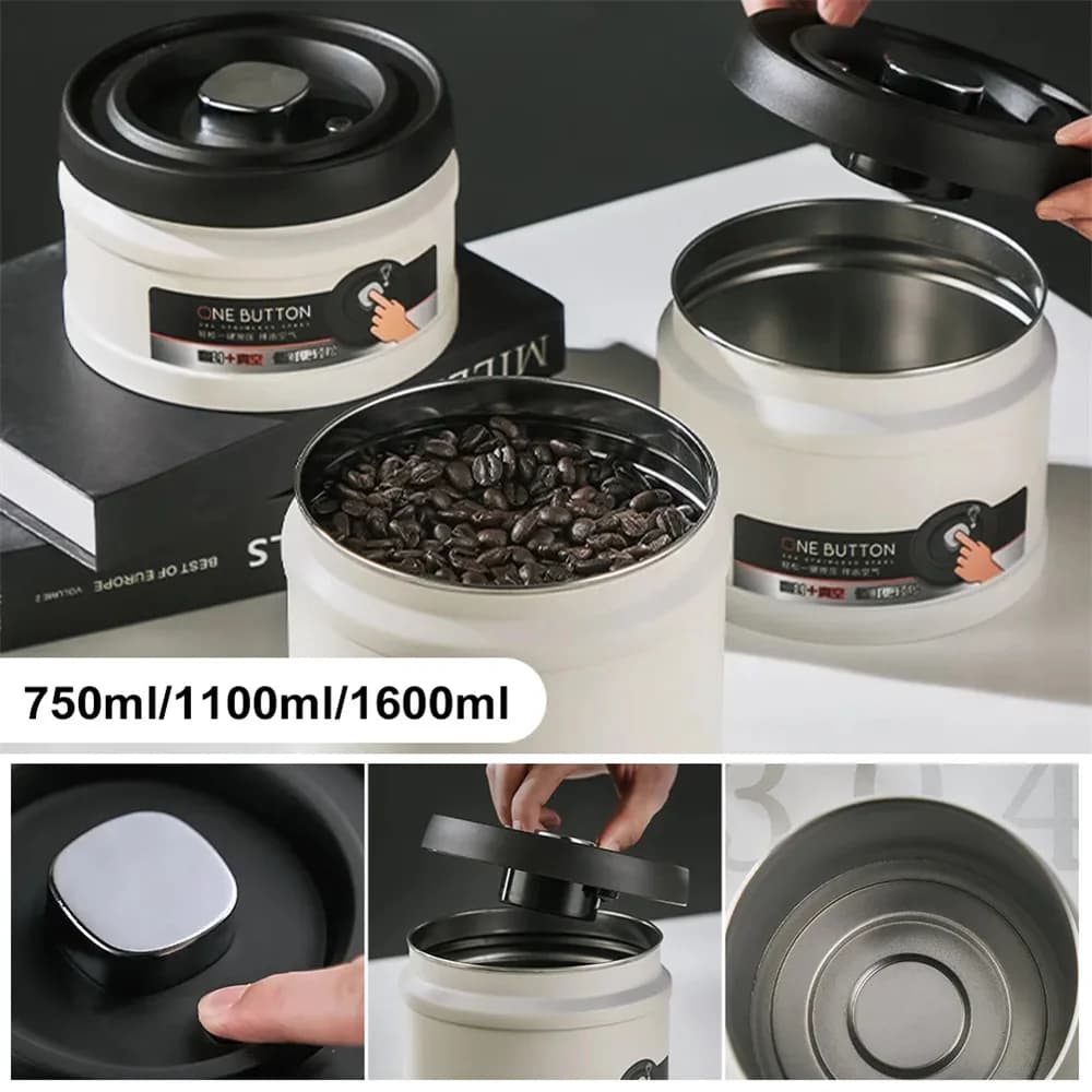 Réservoir scellé sous vide pour grains de café, en acier inoxydable, stockage de noix de thé, boîtes