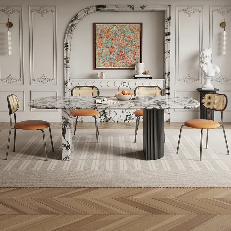 Table à manger rectangulaire de luxe sur mesure en marbre français, toutes tailles, esthétique crème