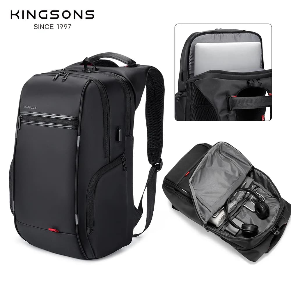 Kingsons hommes sacs à dos 15 ''17'' sac à dos pour ordinateur portable USB chargeur sac antivol sac