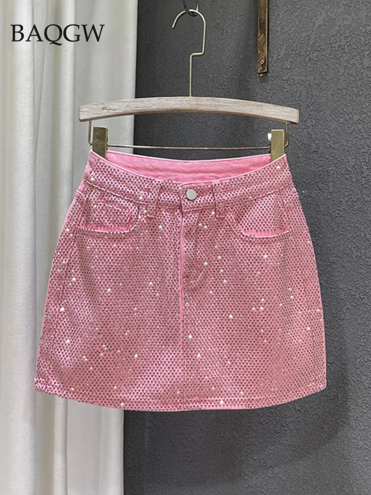 Jupe Trapèze en Denim pour Femme, Streetwear Taille Haute, Couleur Unie, Coupe Slim, Hanches Rondes,